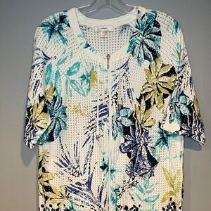 CJ Banks Woman Sweater Zip Up Top Size XL Palm Print Vacation Cruise Travel